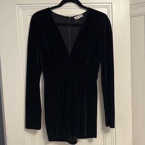 Cotton Candy Black Velvet V neck romper